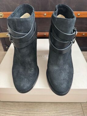 Jimmy Choo Black Suede Ankle Boots with Buckle Strap- MELBA size 37
